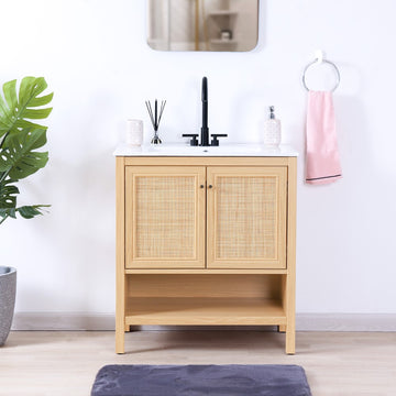 Jasper Rattan Modern Coastal 2-Shelf Bath Vanity Cabinet Only (Sink Basin Not Included)